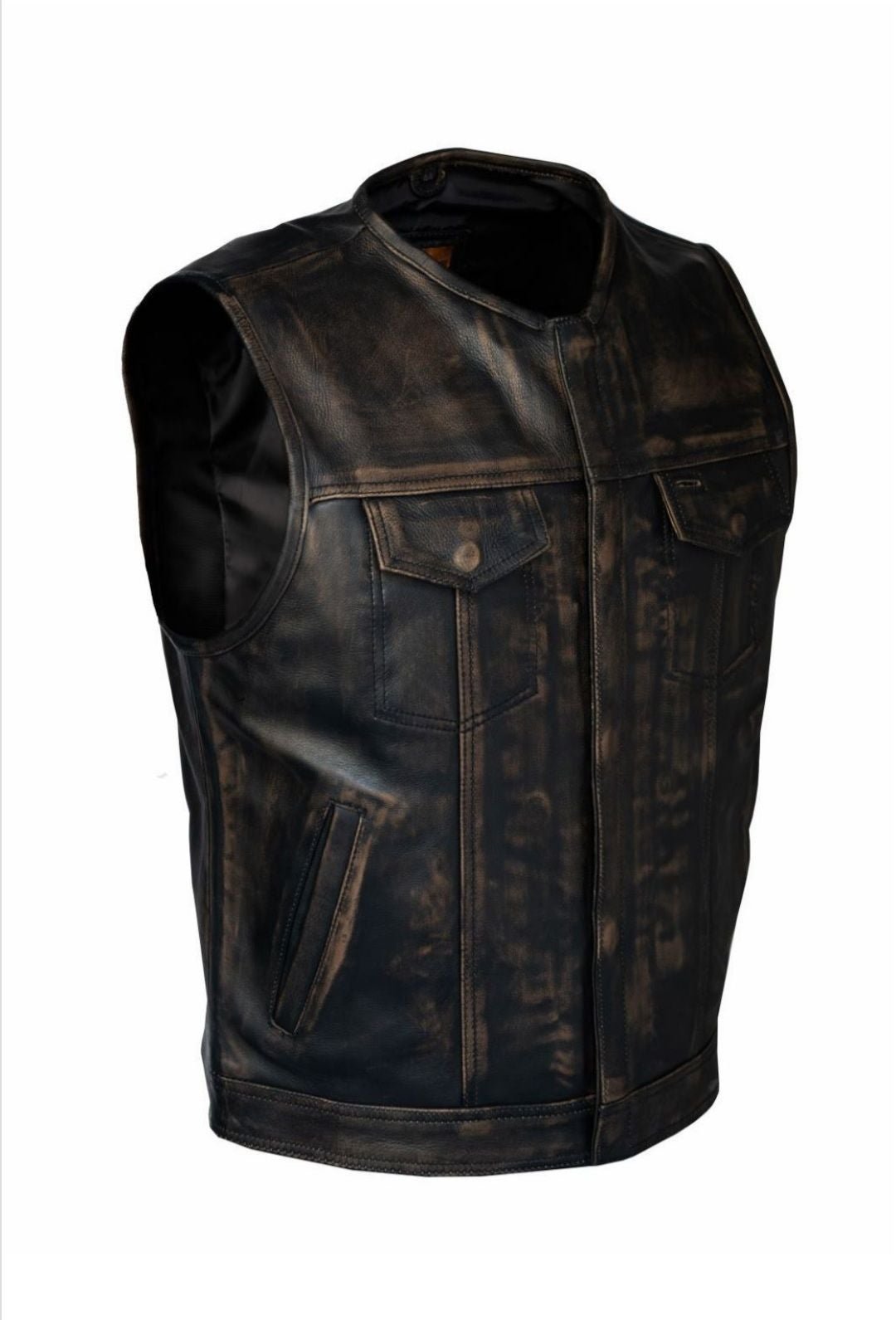 Men's Distressed Brown Leather Motorcycle Club Vest