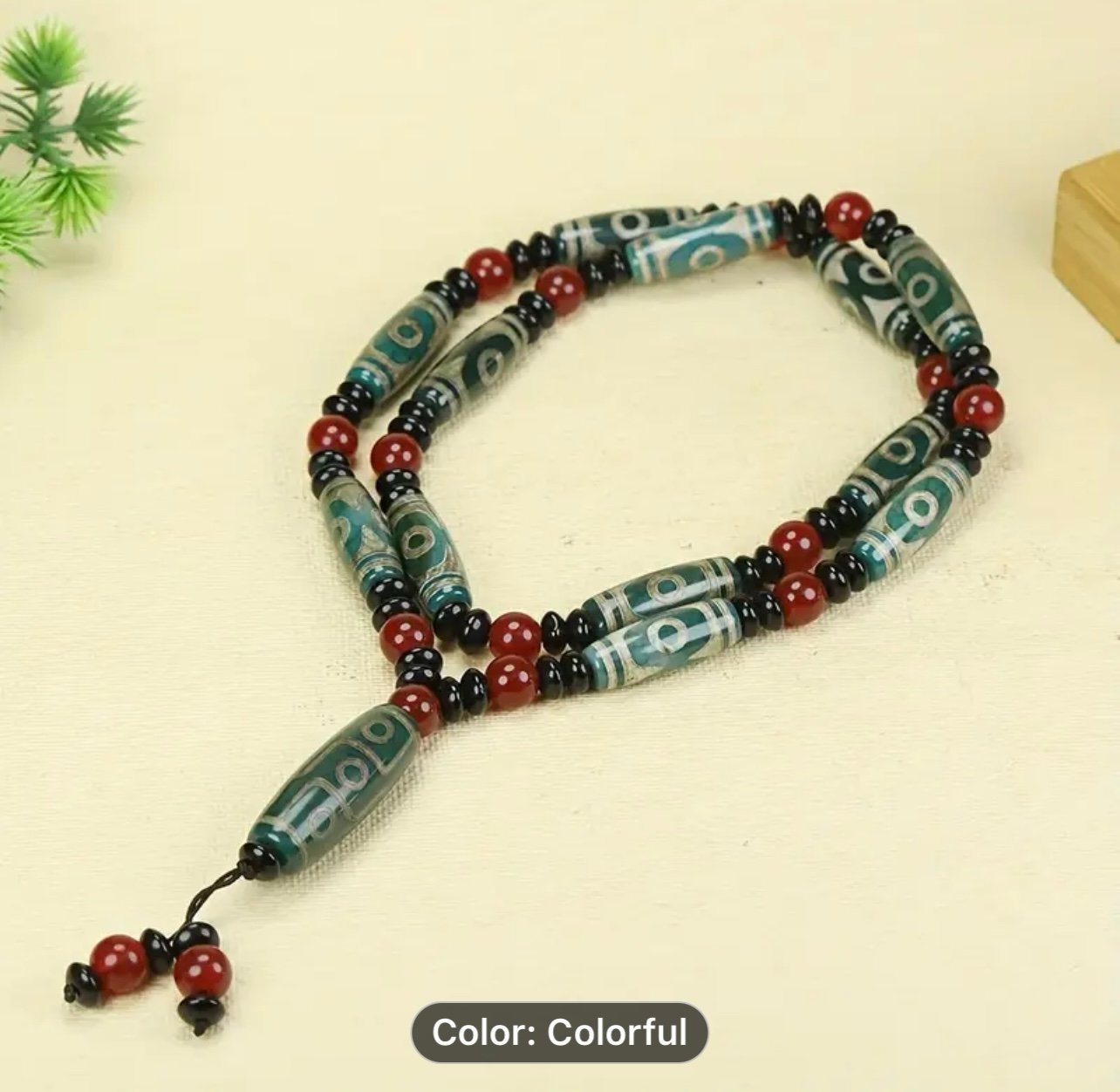 NWT Ancient Natural 9 eyes Dzi Beads long necklace