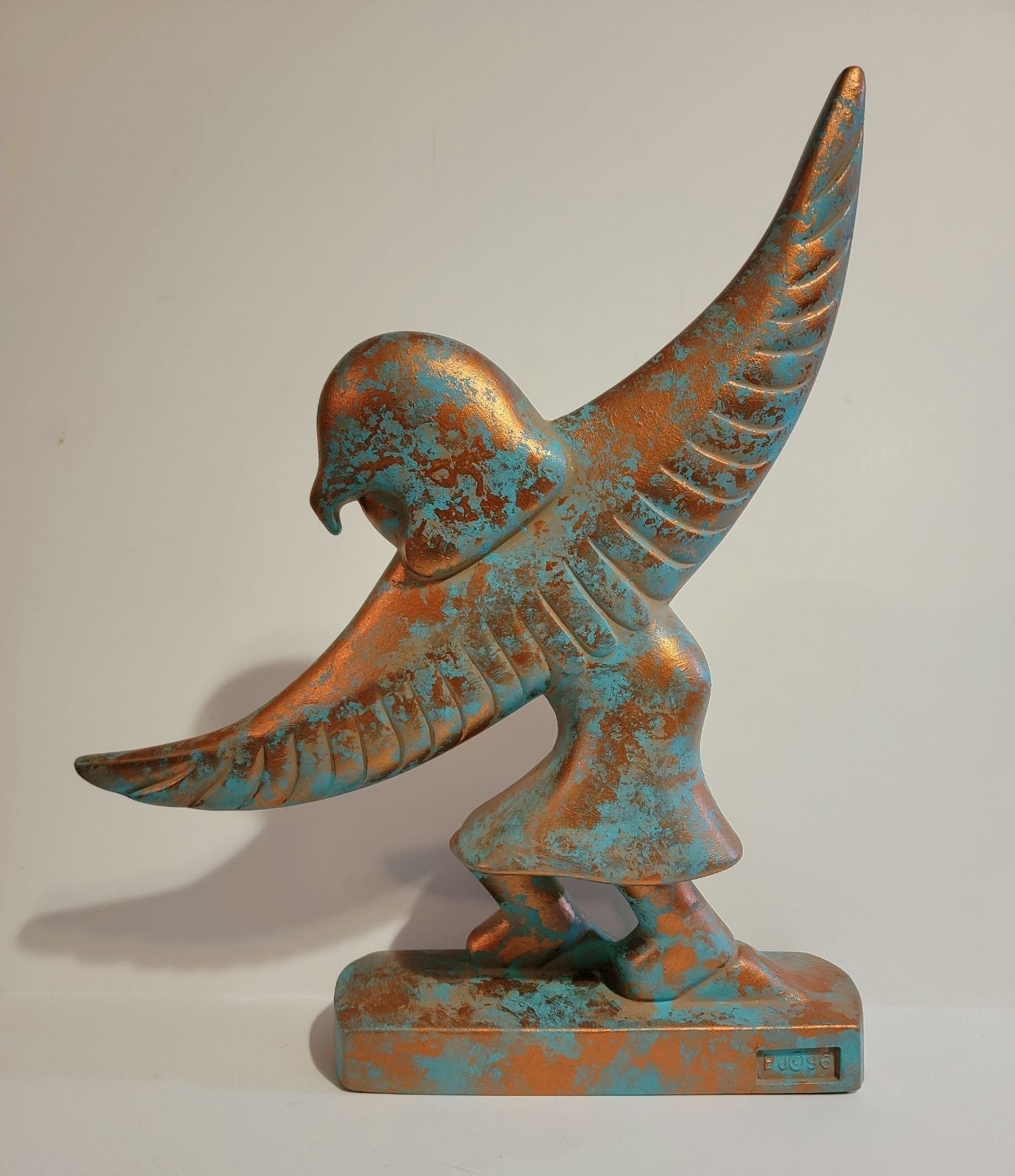BJ 96 Native American Ceramic Dancing Eagle Statue Handpainted Turquoise And