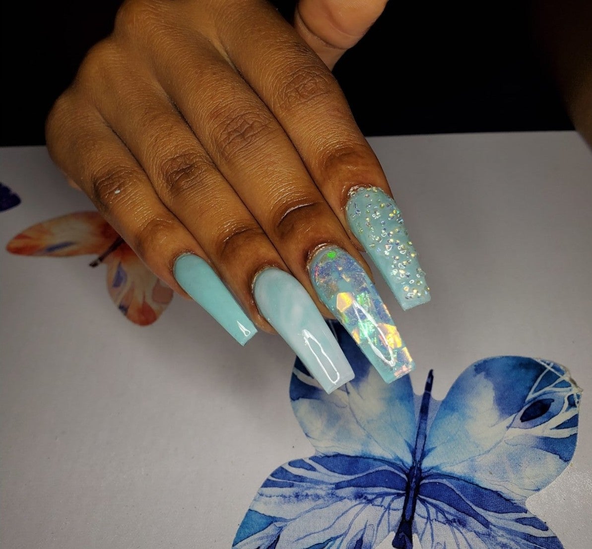 Blue Acrylic Freestyle Press on nails