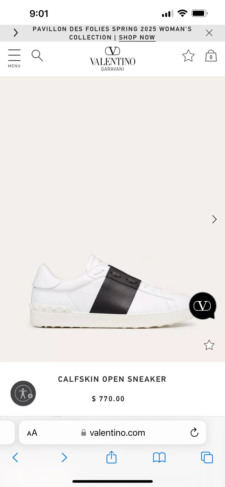 Valentino Garavani Open white calfskin sneaker.