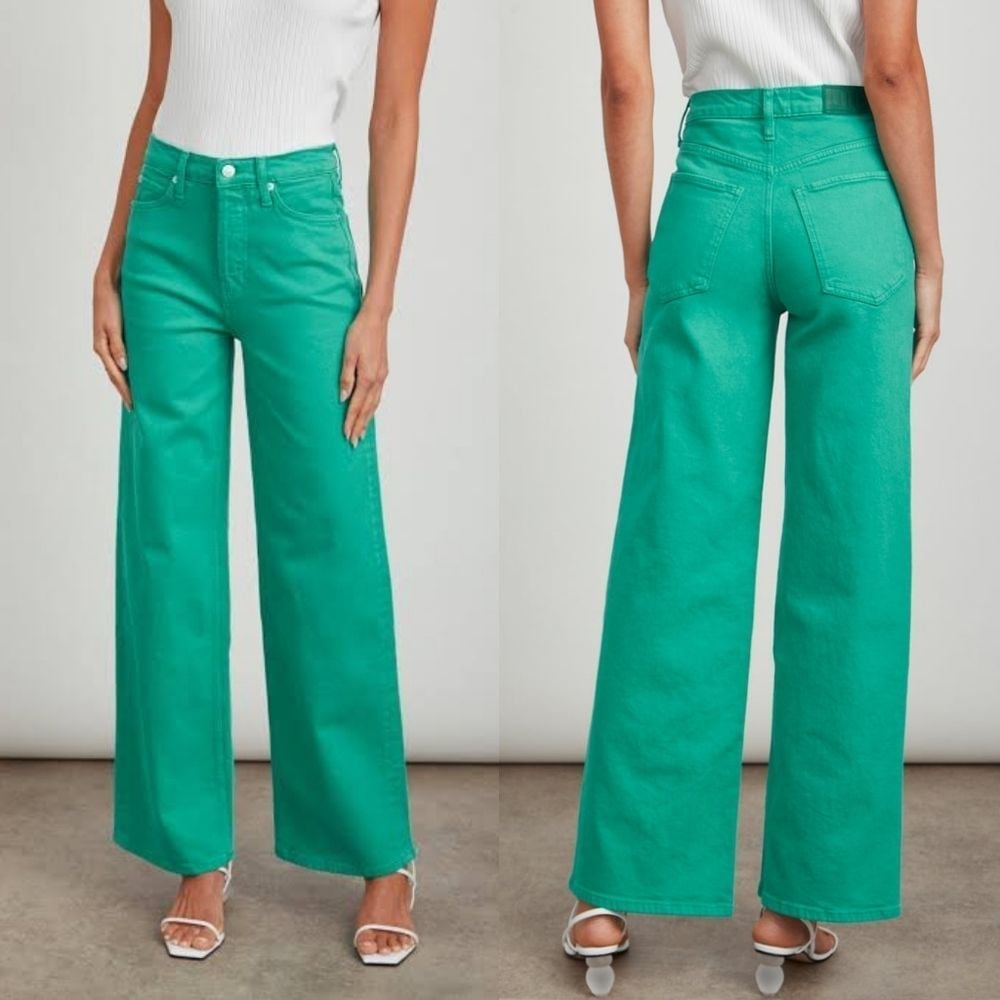 RAILS Getty Wide Leg High Rise Wide Legs Fitted Jeans in Emerald Green Size 28