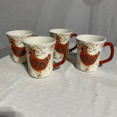 Set of 4 “Gallo” Ironstone Pier One Mugs Rooster Farmhouse