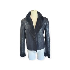 Splendid Delancey Cropped Faux Shearling Vegan Jacket Black Small