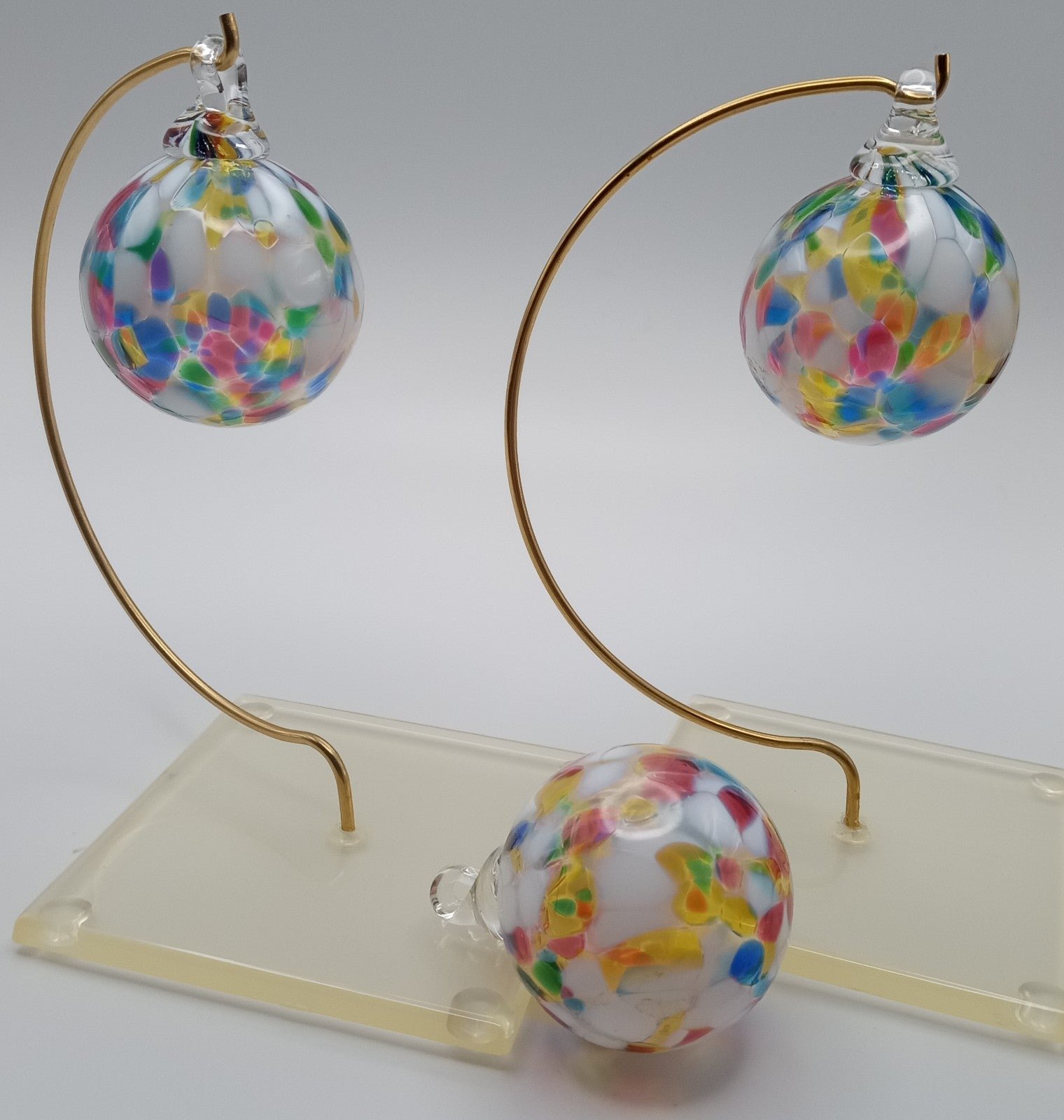 3 Small Colorful Hand Blown Glass Christmas Bulbs Signed