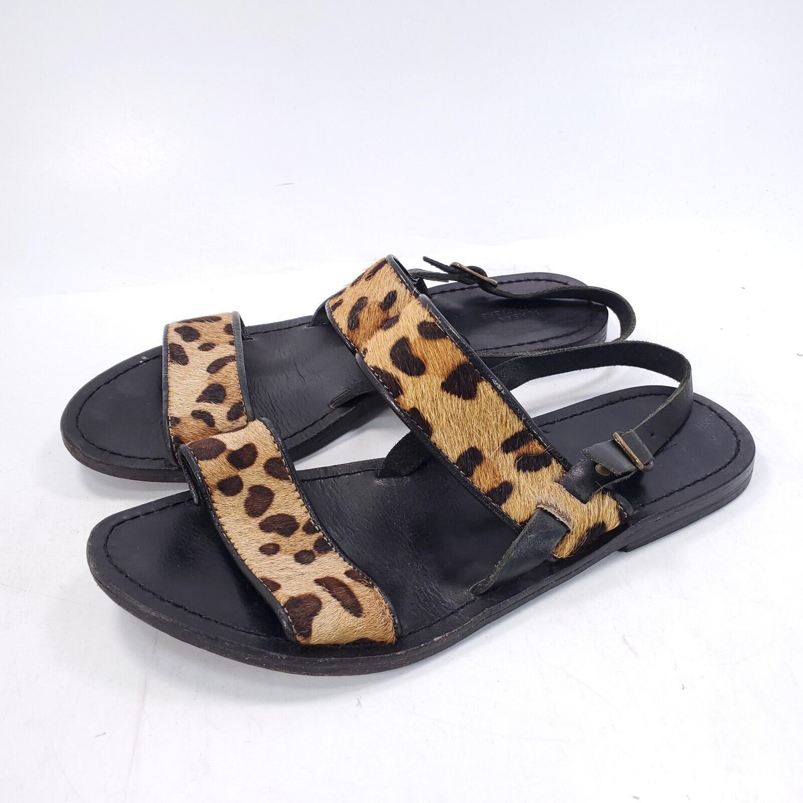 Urban Outfitters 2 Strap Casual Sandals Womens Size 6 Black Leopard Print