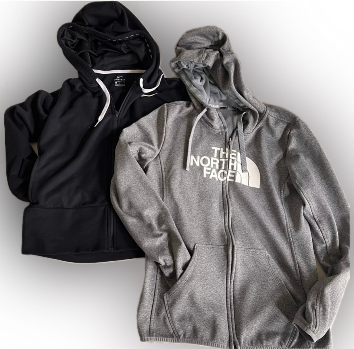 Lot of 2 hoodies North Face Nike gray and black awesome condition! M so nice!!