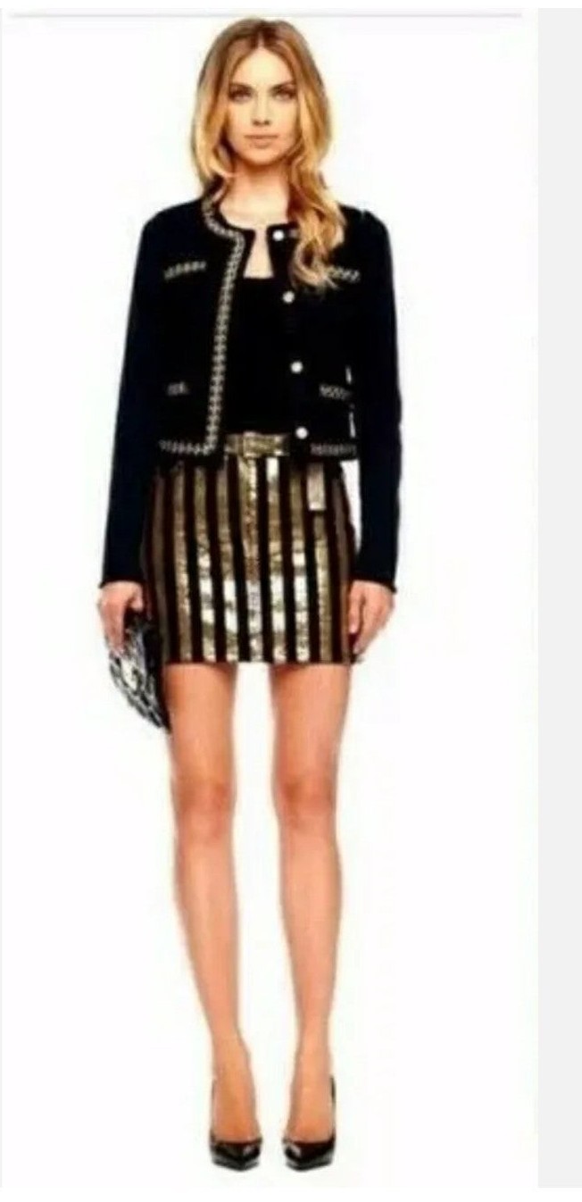 Michael Kors Gold Sequin Stripe Black Denim Mini Skirt