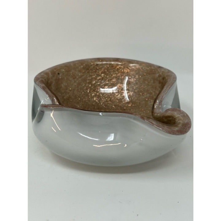 Vintage Murano White and Gold Art Glass Trinket/Bowl/Ashtray 6”x6”