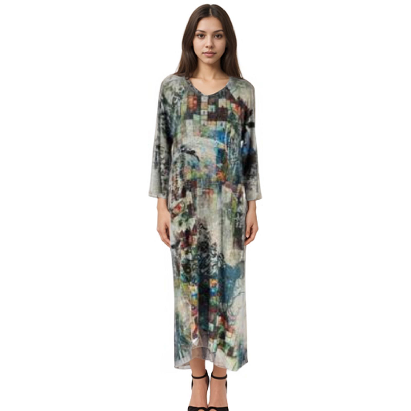 Inoah Village Print Maxi Dress Womens Medium Art To Wear Lagenlook Super Soft