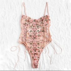 Pink Floral Embroidered Bodysuit