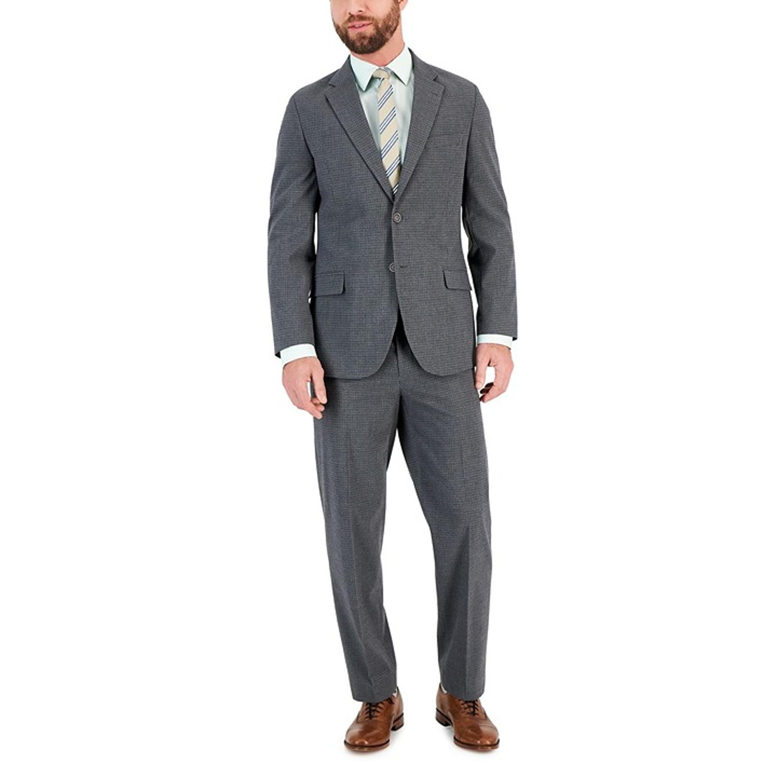 Nautica Men's Modern-Fit Bi-Stretch Fall Suit Black grey Grid 38R 32W B4HP $395