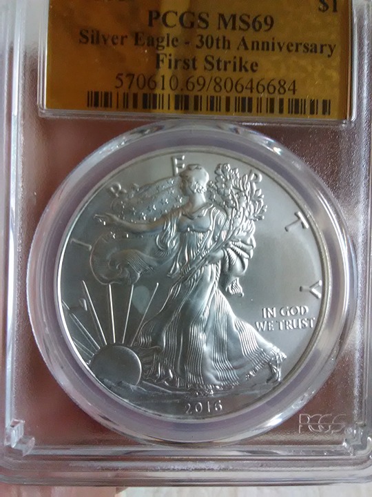 2016 PCGS MS69 Gold Label 30th Anniversary First Strike American Silver Eagle