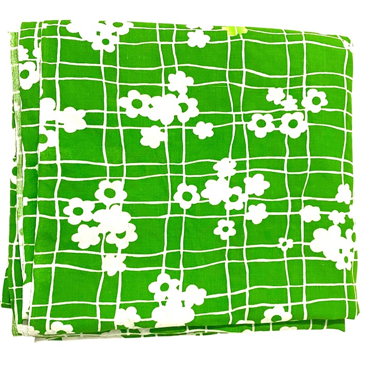Green Floral Print Fabric 45 x 168 Green White 4+ yards