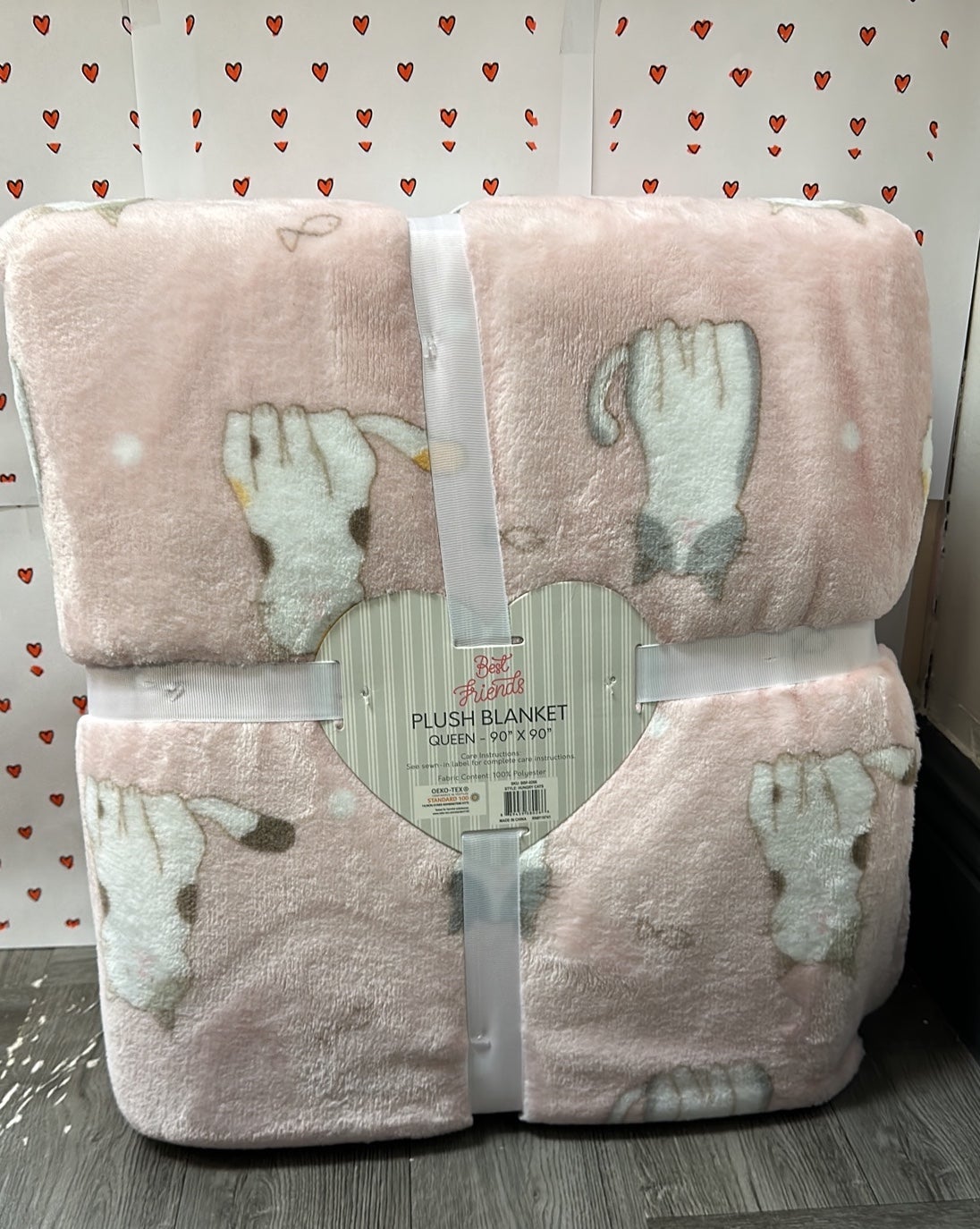 Milo and Friends Pink Cat QUEEN plush blanket