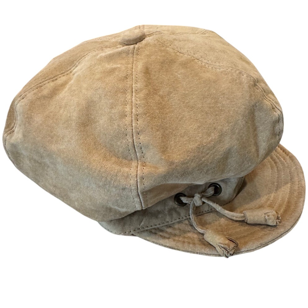 Vintage Suede Leather Newsboy Hat Cabbie Brittany Spears Y2K Beige Tan Retro 90s
