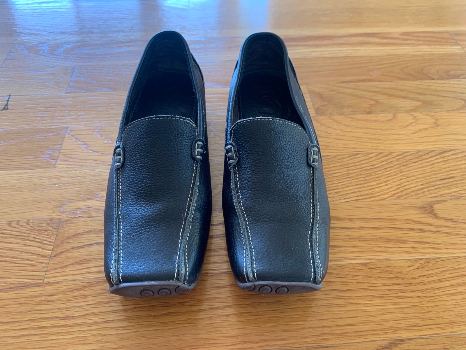 STREET WORK Womens Blue Leather Square Toe Slip-On Loafers Work Shoes Flats Sz 7