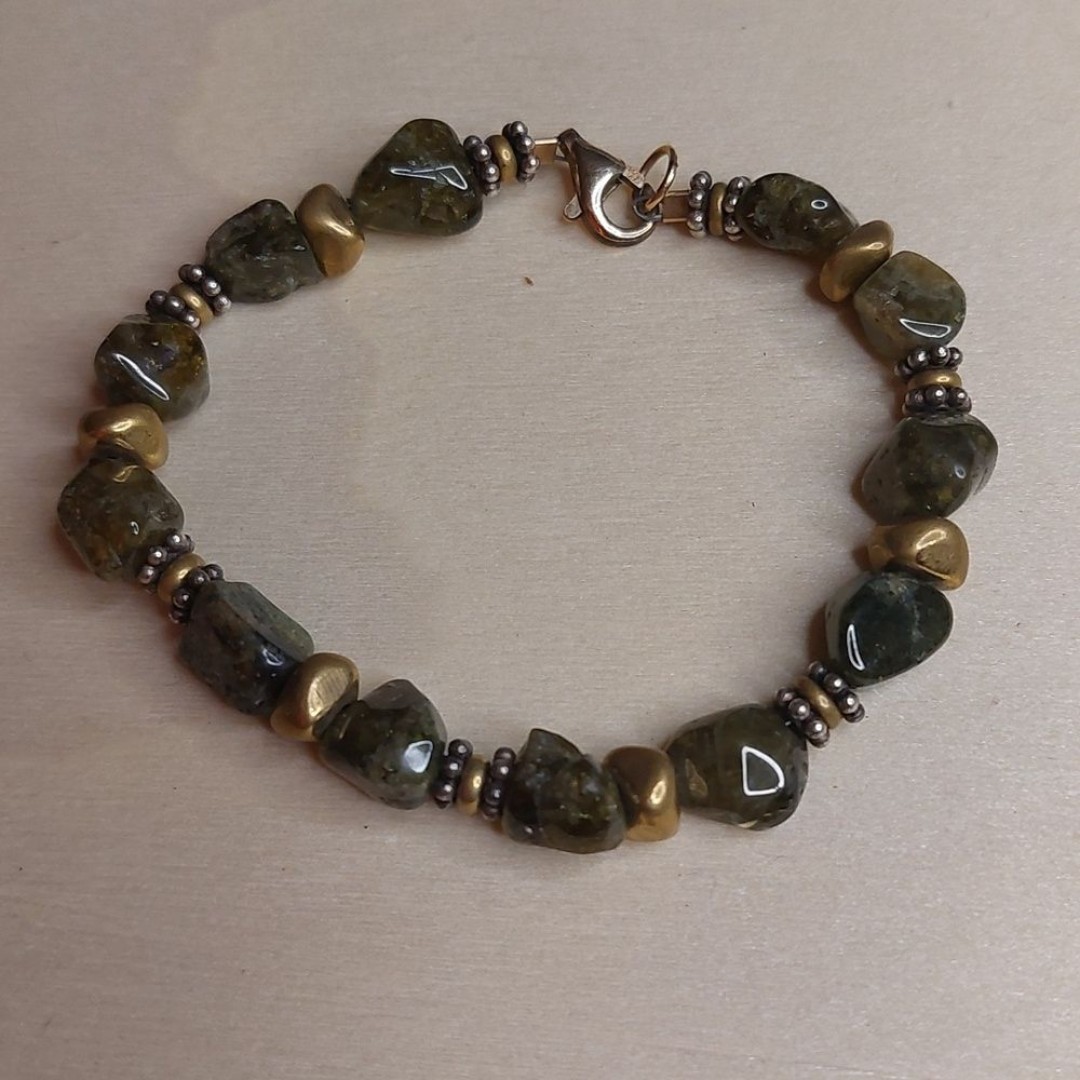 Natural Green Garnet Tumble Beads and 14/20 GF Gold Filled Bracelet