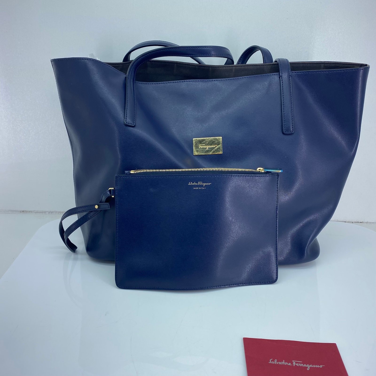 Salvatore Ferragamo Women’s Navy Blue Tote Bag with Pouch
