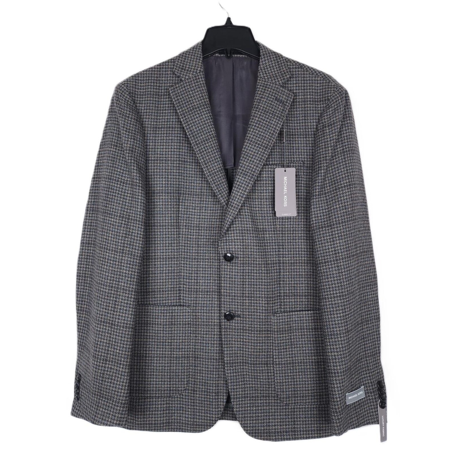 Michael Kors Men's Classic-Fit Wool Sport Coat Grey Tan Houndstooth 40R NWT