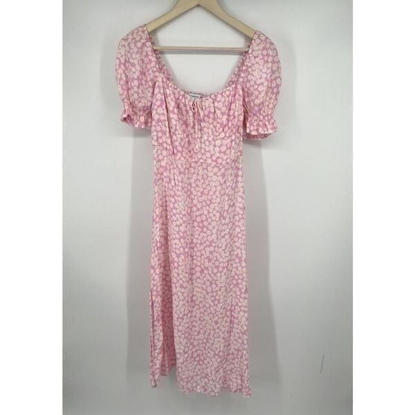 Faithfull the Brand Pink Floral Print Midi Dress Size Medium