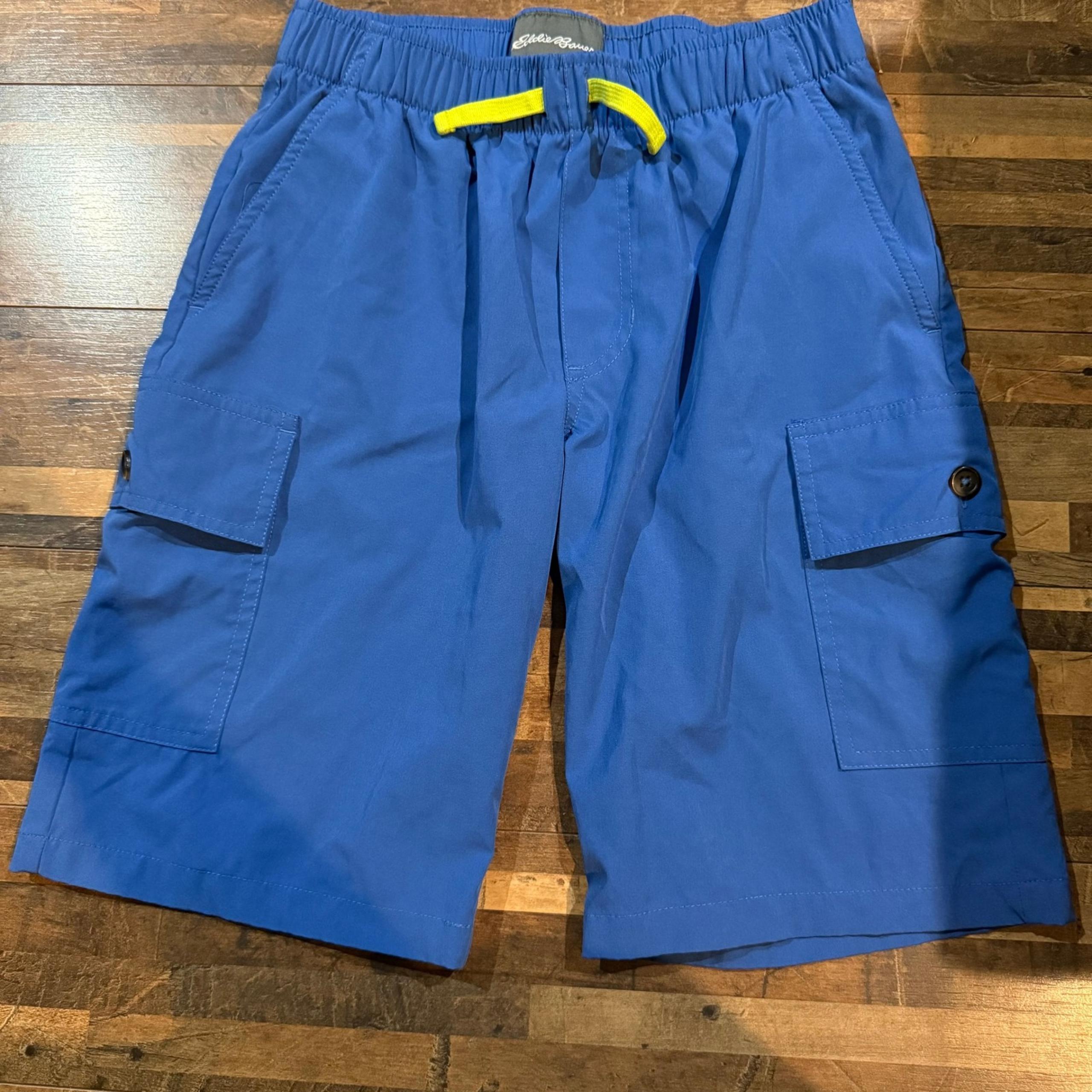 Eddie Bauer Kids Cargo Shorts Hiking Casual Blue Drawstring Size L (14)