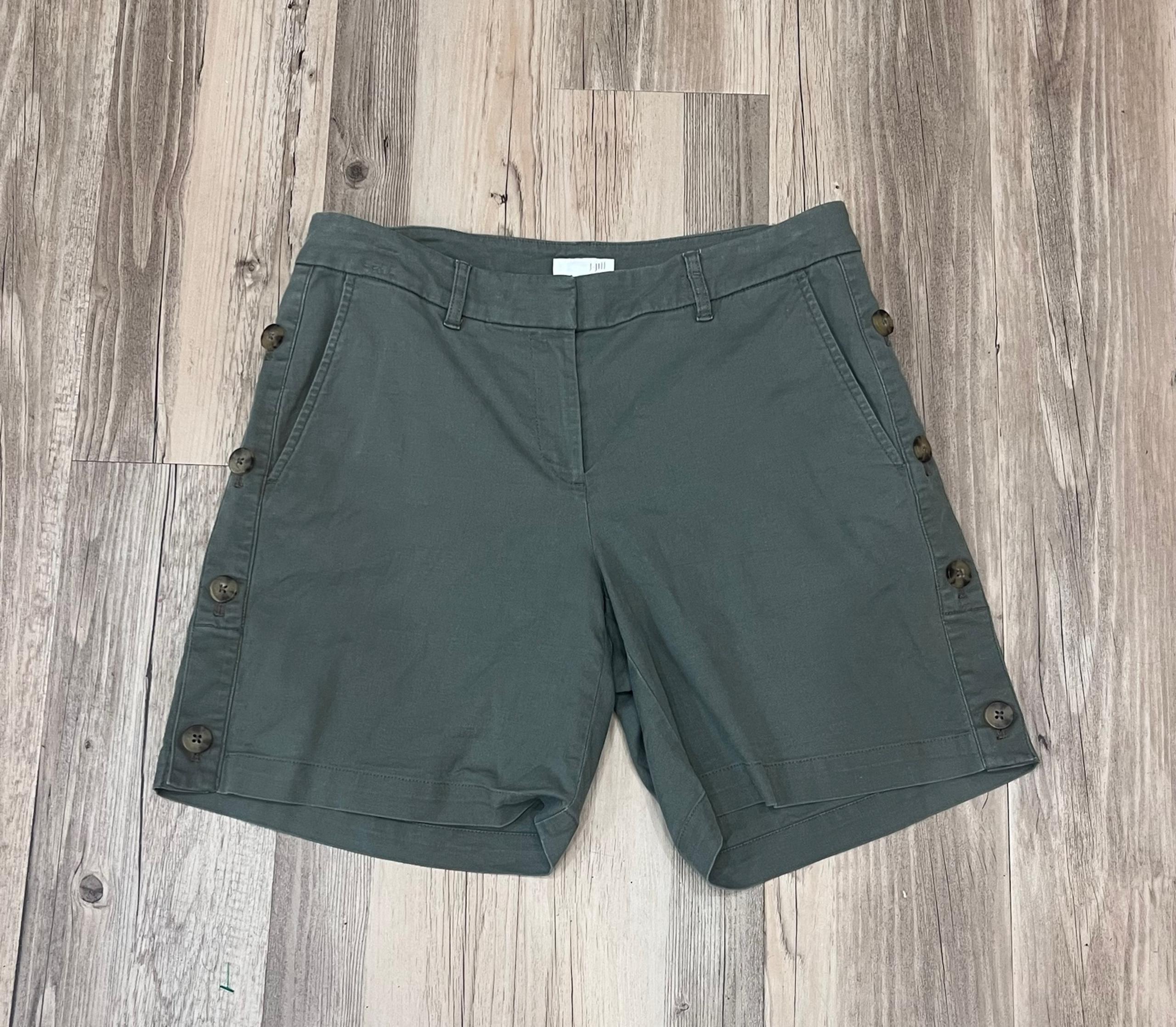 J Jill Shorts Womens Green Chino Mid Rise Button Sides Linen Blend size 4.