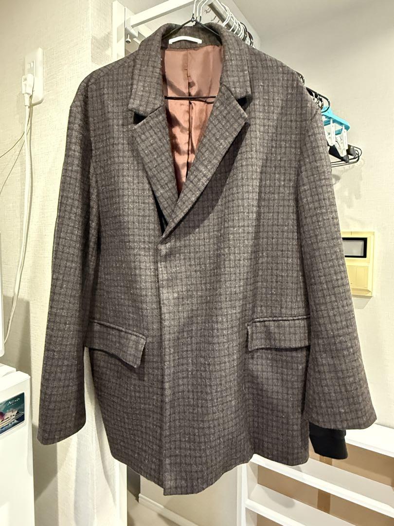 O0u Gray Check Pattern Tailored Jacket Free Size