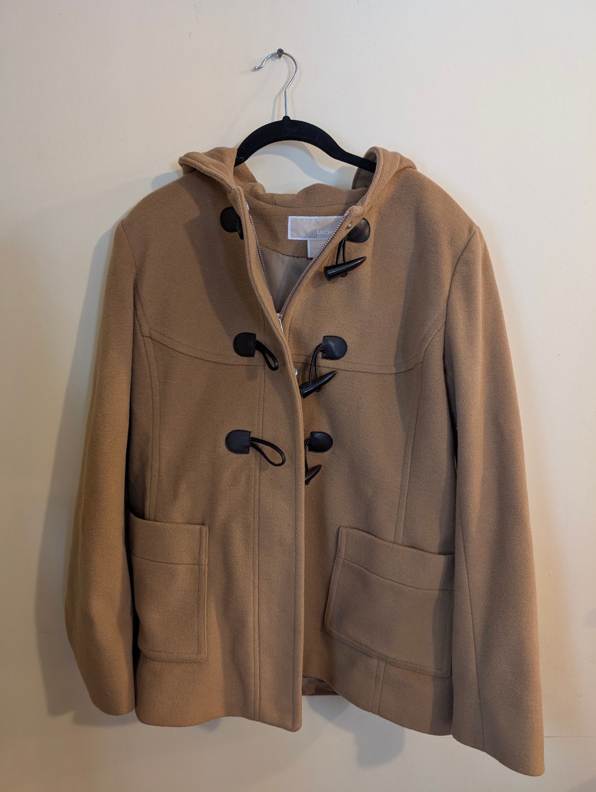 Michael Kors Hooded Camel Wool Blend Toggle Coat