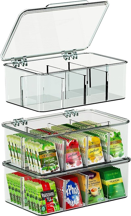3 Pack Tea Bag Organizer - Stackable Tea Bag Storage Organizer with Lid