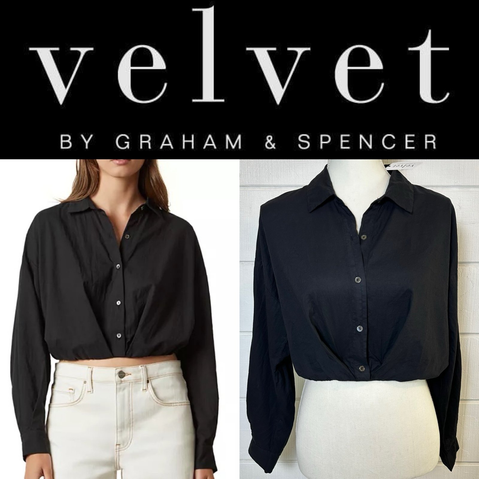 Velvet by Graham & Spencer Julia Long Sleeve Button Up Shirt Black Sz XS NWT