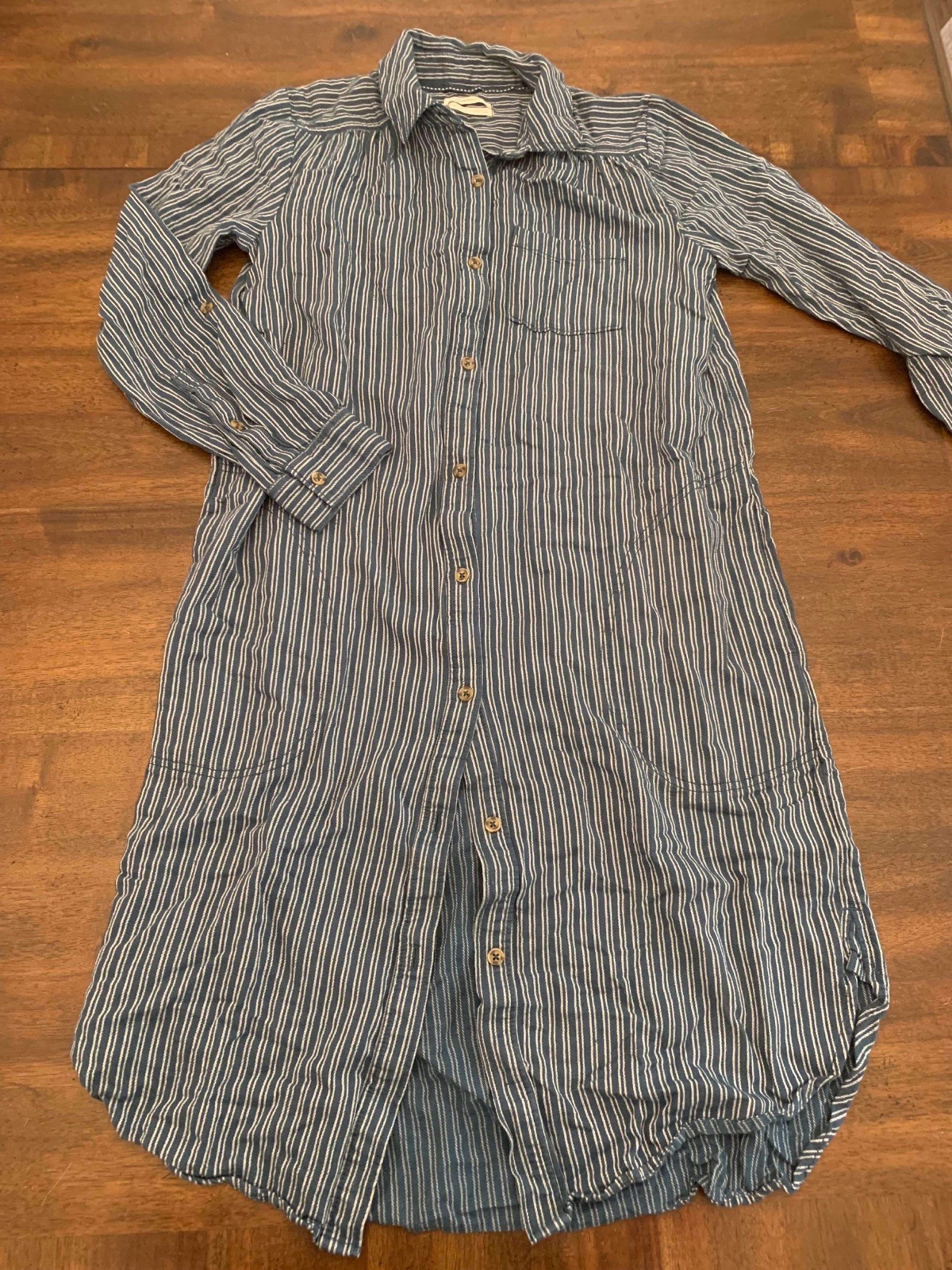 Anthropologie Shirt Dress Women’s 6 Button Up Blue Striped Long Sleeve
