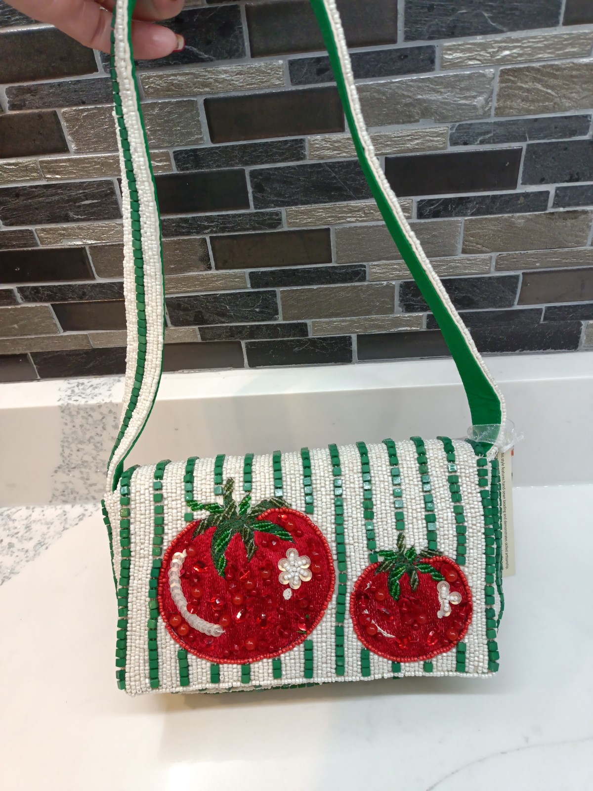VIRAL BEAUTIFUL HANDCRAFTED IN INDIA TOMATO BEADED SHOULDER HANDBAG HTF