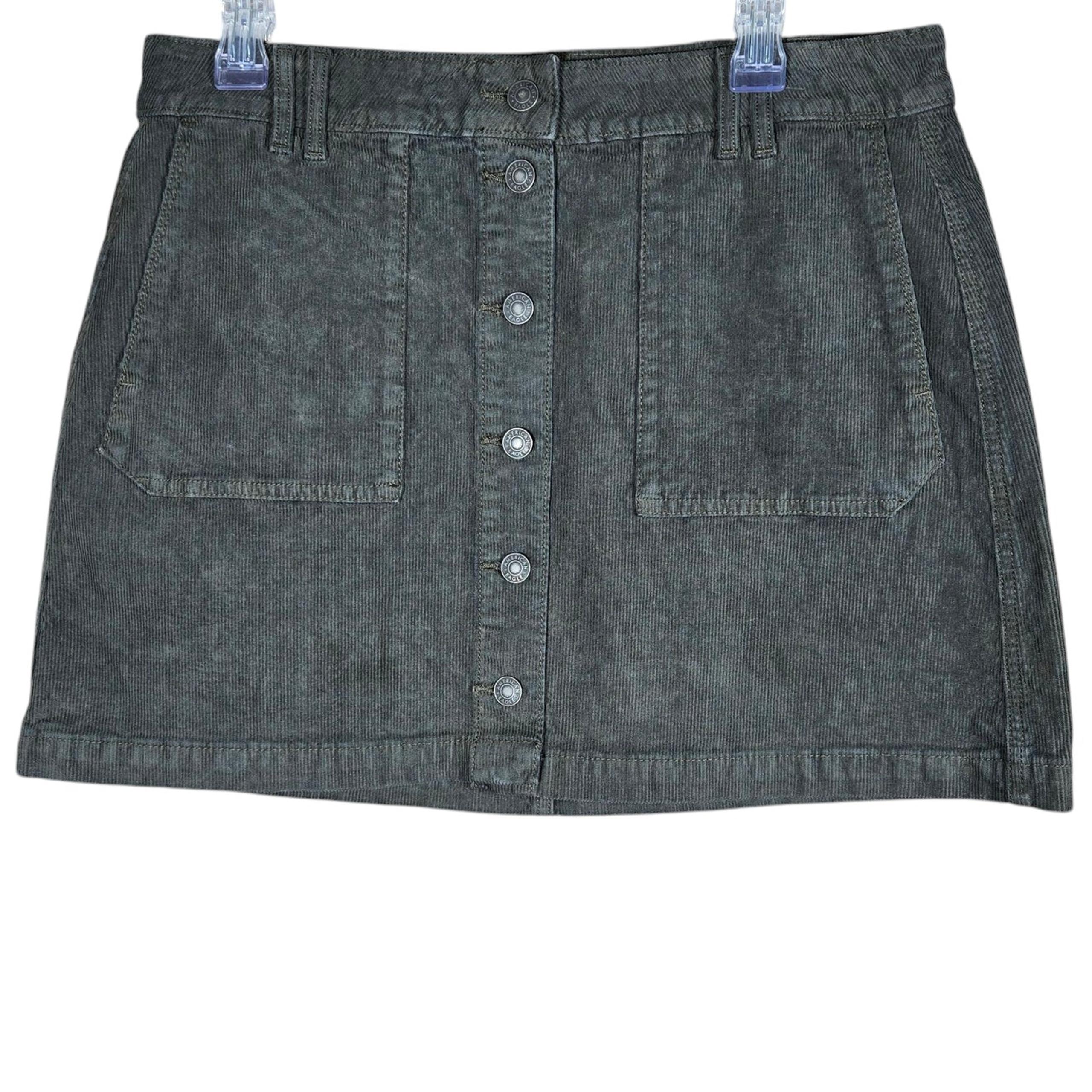 American Eagle Skirt Women 12 Green Corduroy Super Hi Rise A Line Super Stretch