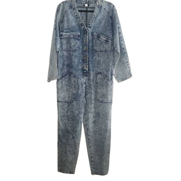 BDG Women's Size Small Blue Denim V-Neck Button Down Jumpsuit