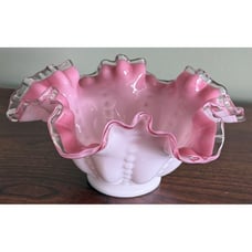 Vintage Fenton Pink Scalloped Glass Bowl, 4 Inches Tall, 7 Inches In Width
