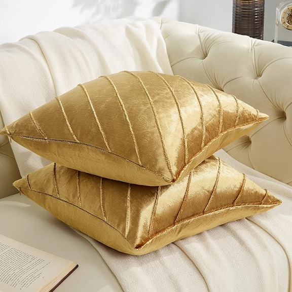 Decorative Velvet Pillow Covers 18x18, Set of 2 Gold Sofa Couch Throw Pillowcas