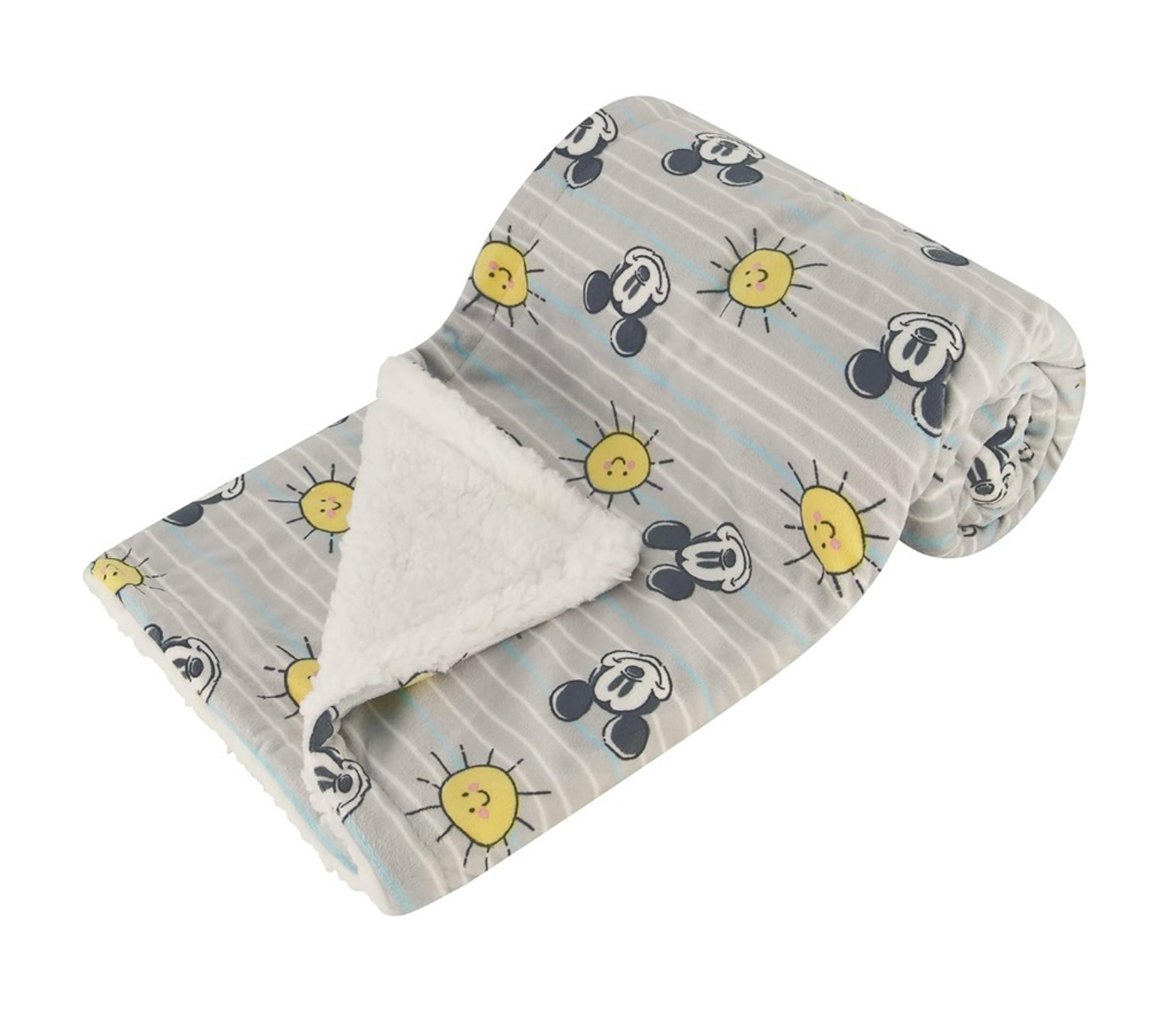 Disney Mickey Sunny Day Fuzzy Double-Sided Mink & Sherpa 30” x 40” Baby Blanket