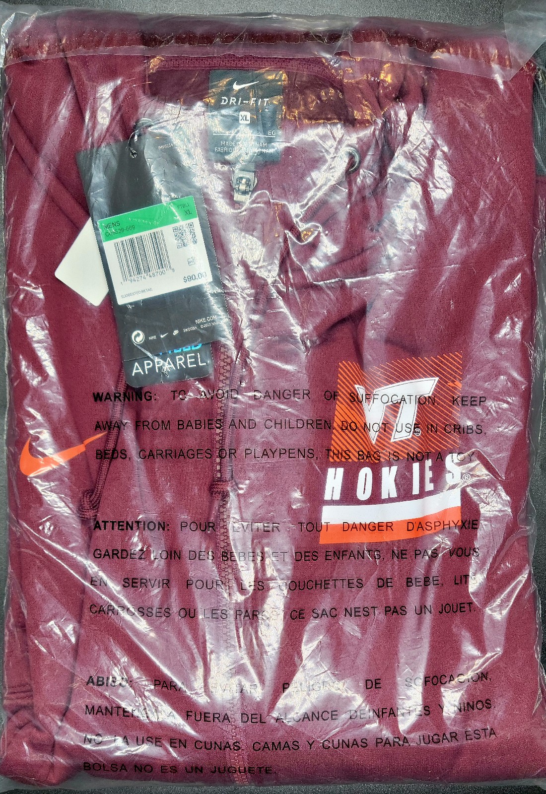 Nike Dri-Fit Therma Virginia Tech Full-Zip Hoodie Sz XL Men NWT