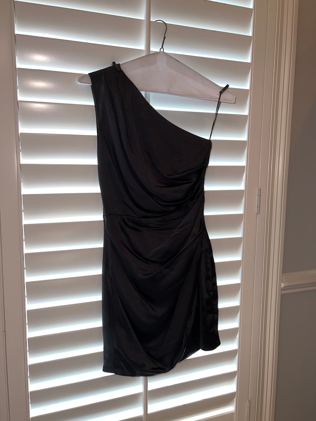 Black One Shoulder Satin Draped Formal Dress Extra Small