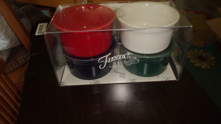 4 Fiesta ramekin bowls white cobalt emerald green red MIB