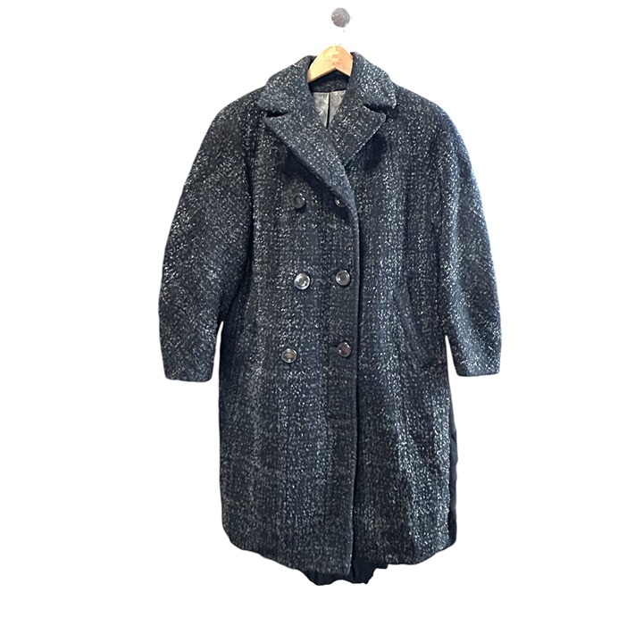 Vintage 1960s Netherlands Fashions 100% Wool Black Charcoal Fuzzy Pea Coat M/L