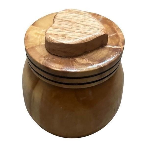The Wood Box Heart Engraved Canister with Lid Cover Storage Brown