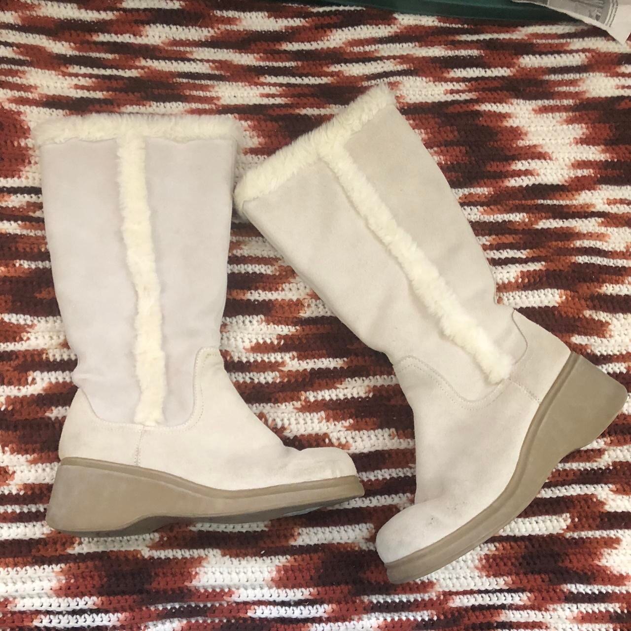 Y2K White Leather Suede Faux Fur Bratz Ice Princess Destroyer Boots Wedges Fairy