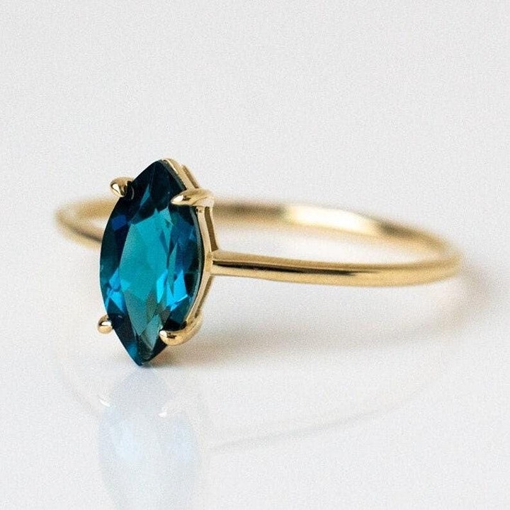 14k Yellow Gold 1.30Ct Natural Marquise London Blue Topaz Solitaire Ring