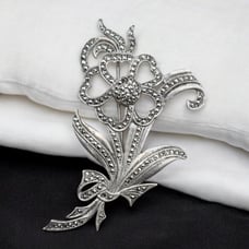 Contagious sterling silver marcasite flower brooch