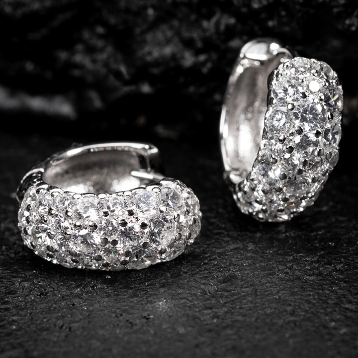 Honey Comb Flower Set White Gold Plated 925 Sterling Silver Cz Hoop Earrings