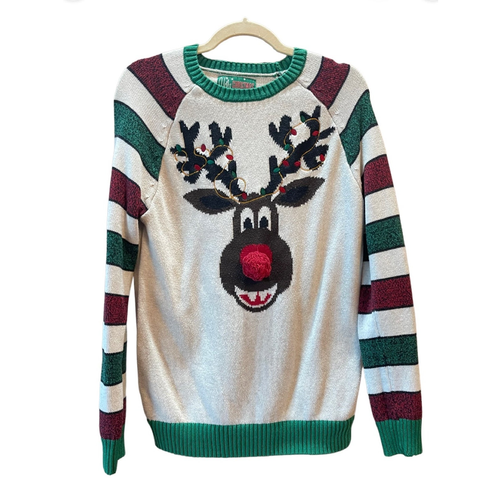 Vintage ugly christmas sweater reindeer 3D nose Size M