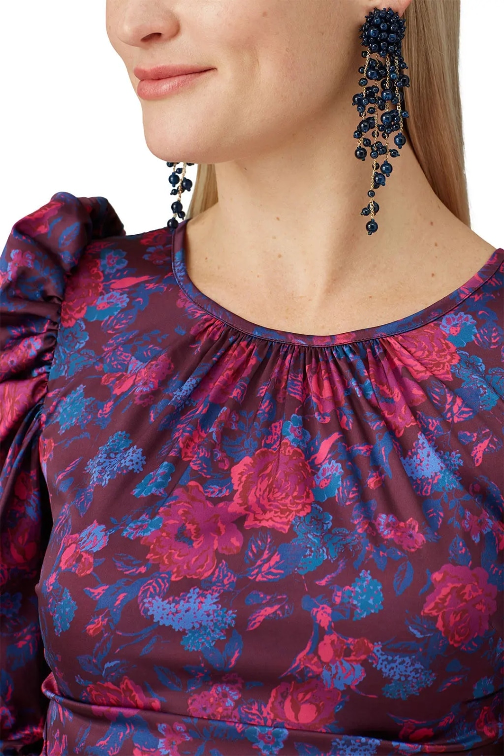 Oscar de la Renta Azure Beaded Cascade Earrings Blue Dangle 350