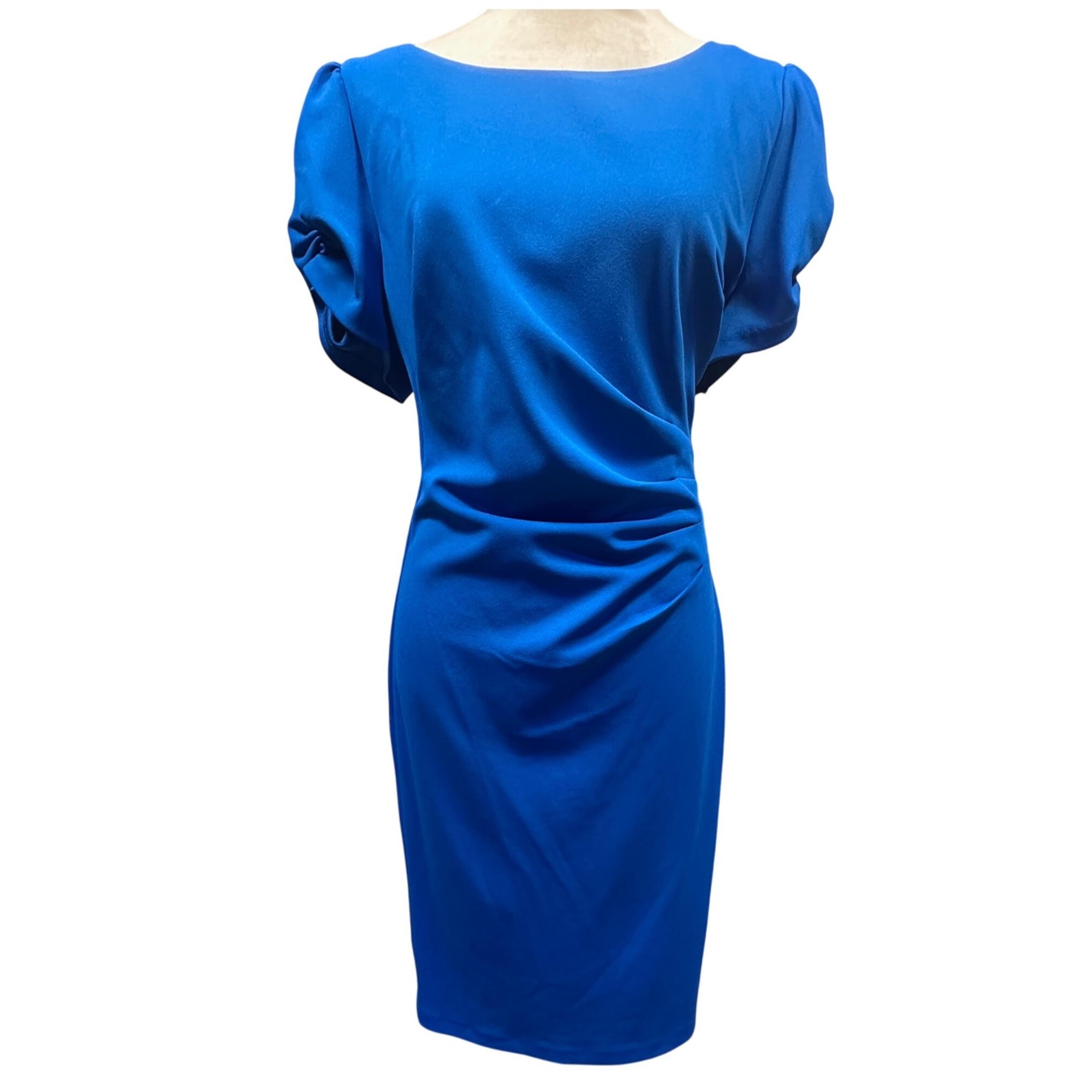 Karl Lagerfeld Paris Sheath Dress Ruched Cocktail Party Royal Blue Women's 16
